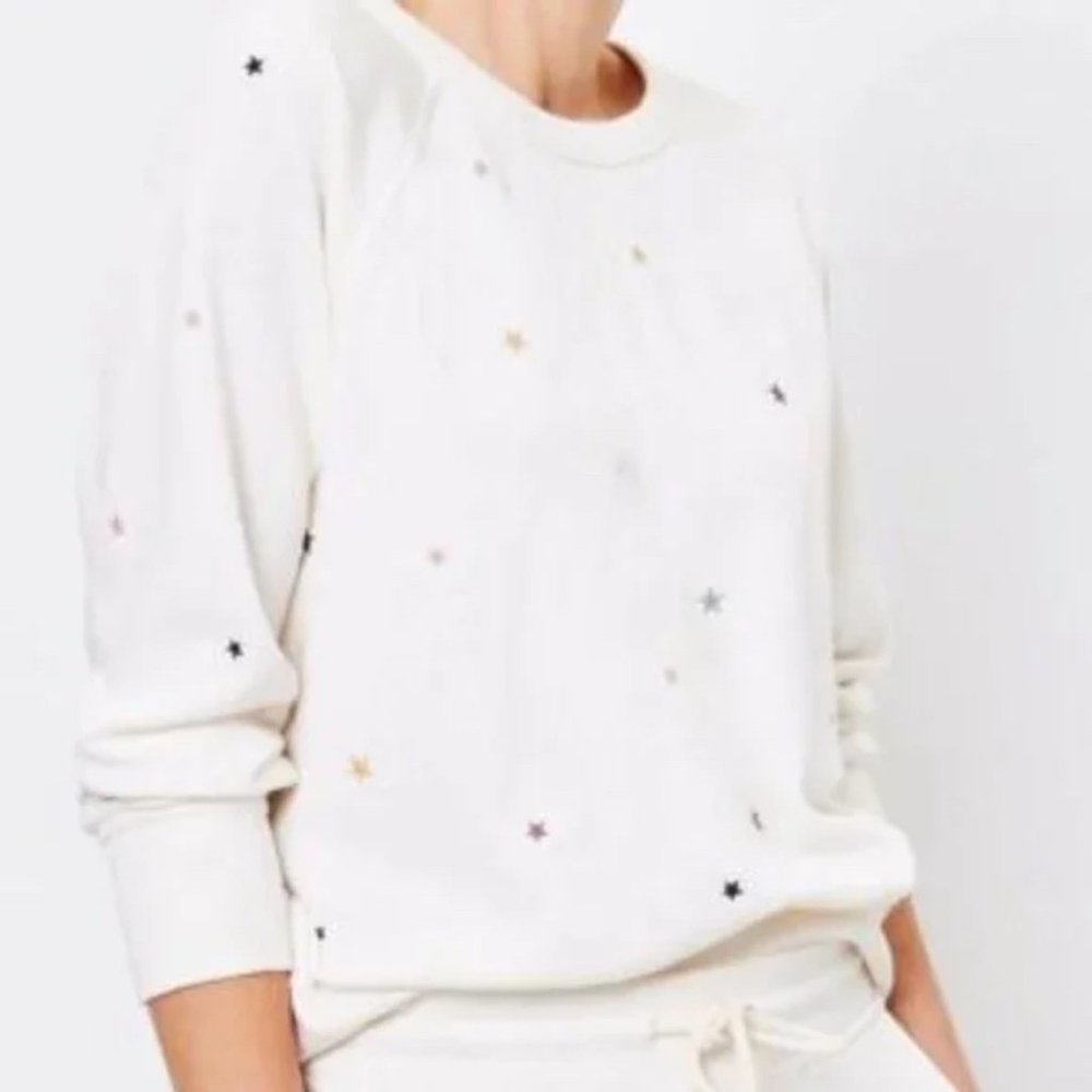 Lou & Grey Embroidered Star Terry Sweatshirt White